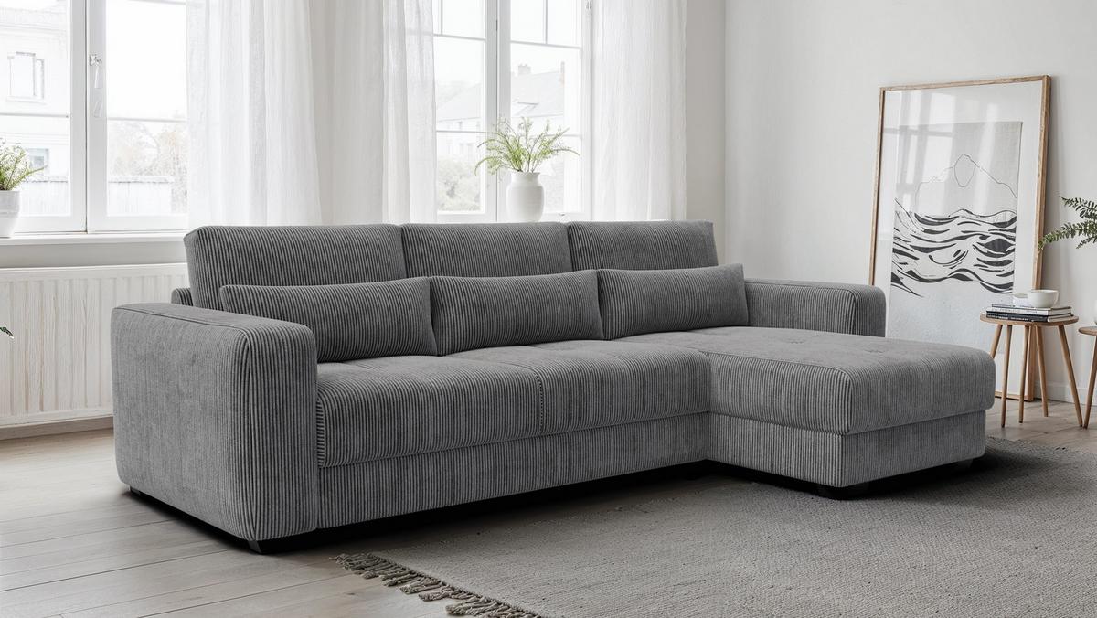 ECKSOFA OLI 4-Sitzer rechts, dunkelgrau - Dunkelgrau, Holz/Textil (295/172cm) - Wozimo