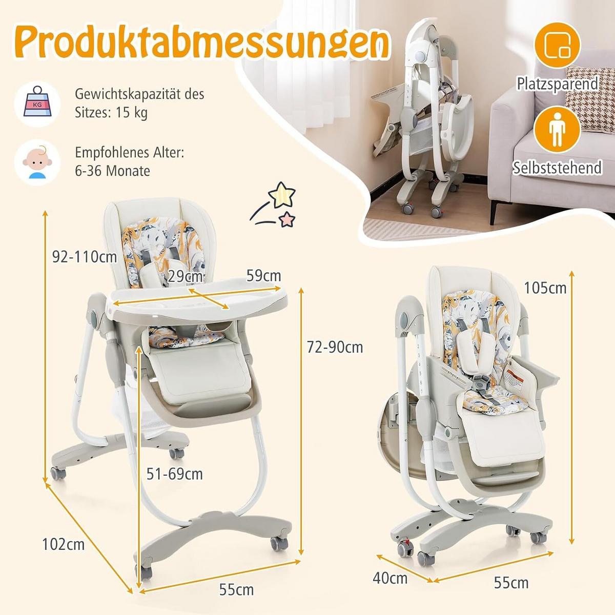 KINDERHOCHSTUHL Höhenverstellbar weiß - Weiß, Kunststoff (102/92/55cm) - COSTWAY