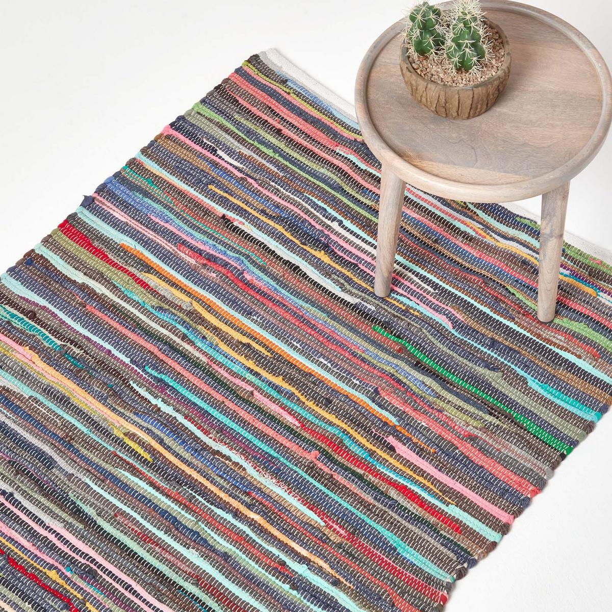 FLICKENTEPPICH bunt gestreift 90/150 cm - Multicolor, Textil (90/150cm) - Homescapes