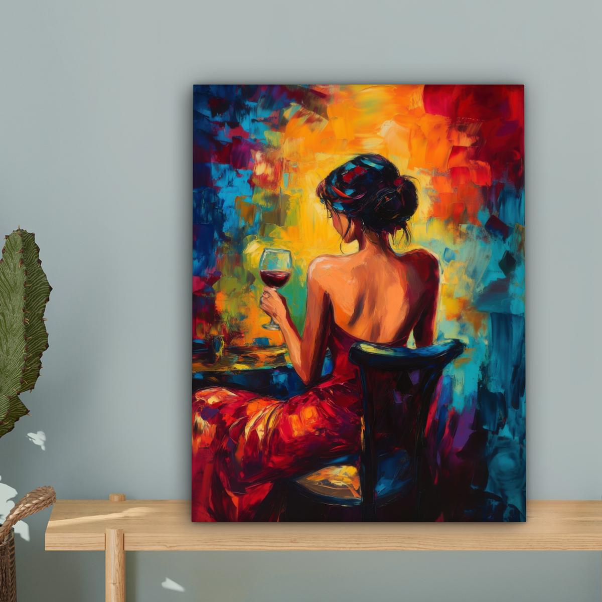 LEINWANDBILD Wein - Frau - Stimmungsvoll - Farbenfroh Room Decor 30x40 cm - Bordeaux, Textil (30/40cm) - MuchoWow
