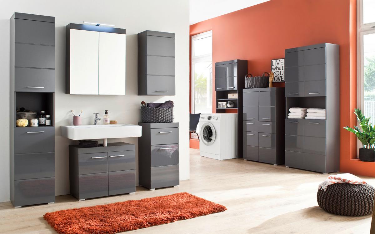 HOCHSCHRANK grau Hochglanz 73 x 190 cm, Badschrank 4-türig - Grau, Holzwerkstoff/Kunststoff (73/190/31cm) - Top.Furn