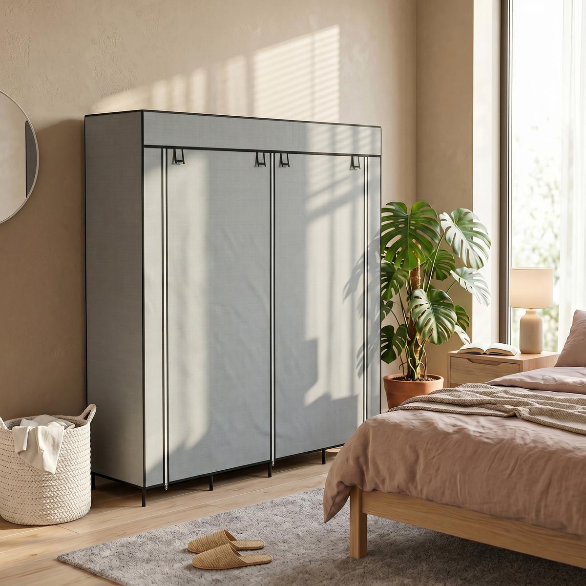 STOFFSCHRANK Kleiderschrank mit Kleiderstange, 10 Fächern, 4 Schubladen - Dunkelgrau, Textil/Metall (42.5/169.5/166cm) - HOMCOM
