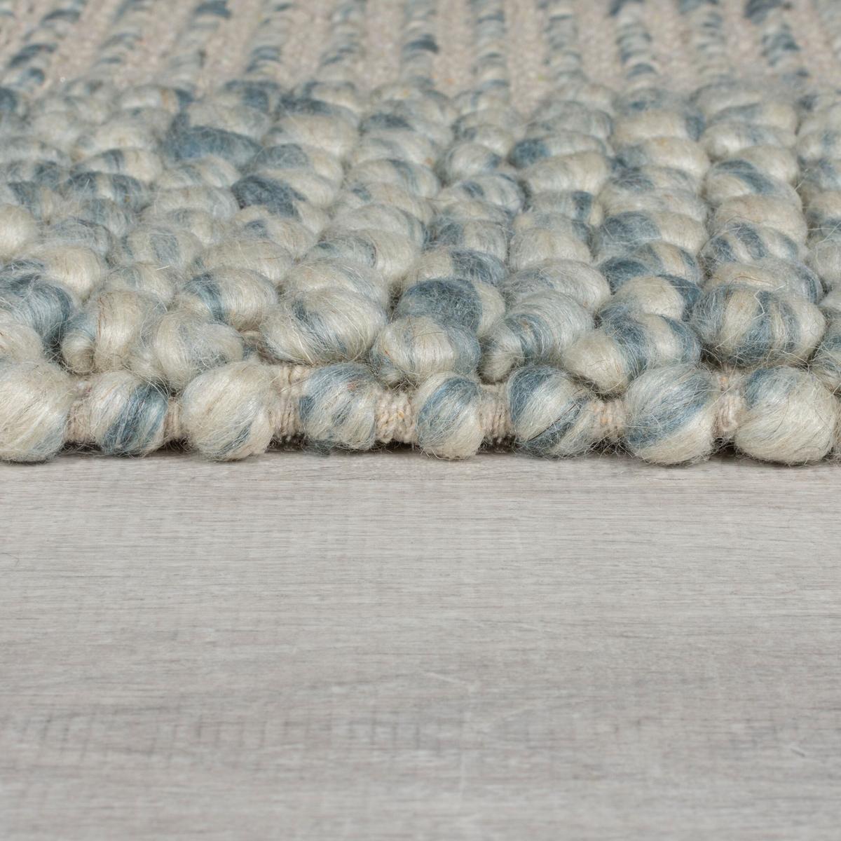 WOLLTEPPICH MOAT, mit Bordüre, Blau-Natur, 200 x 290 cm - Blau, Textil (200/290cm) - KADIMA DESIGN