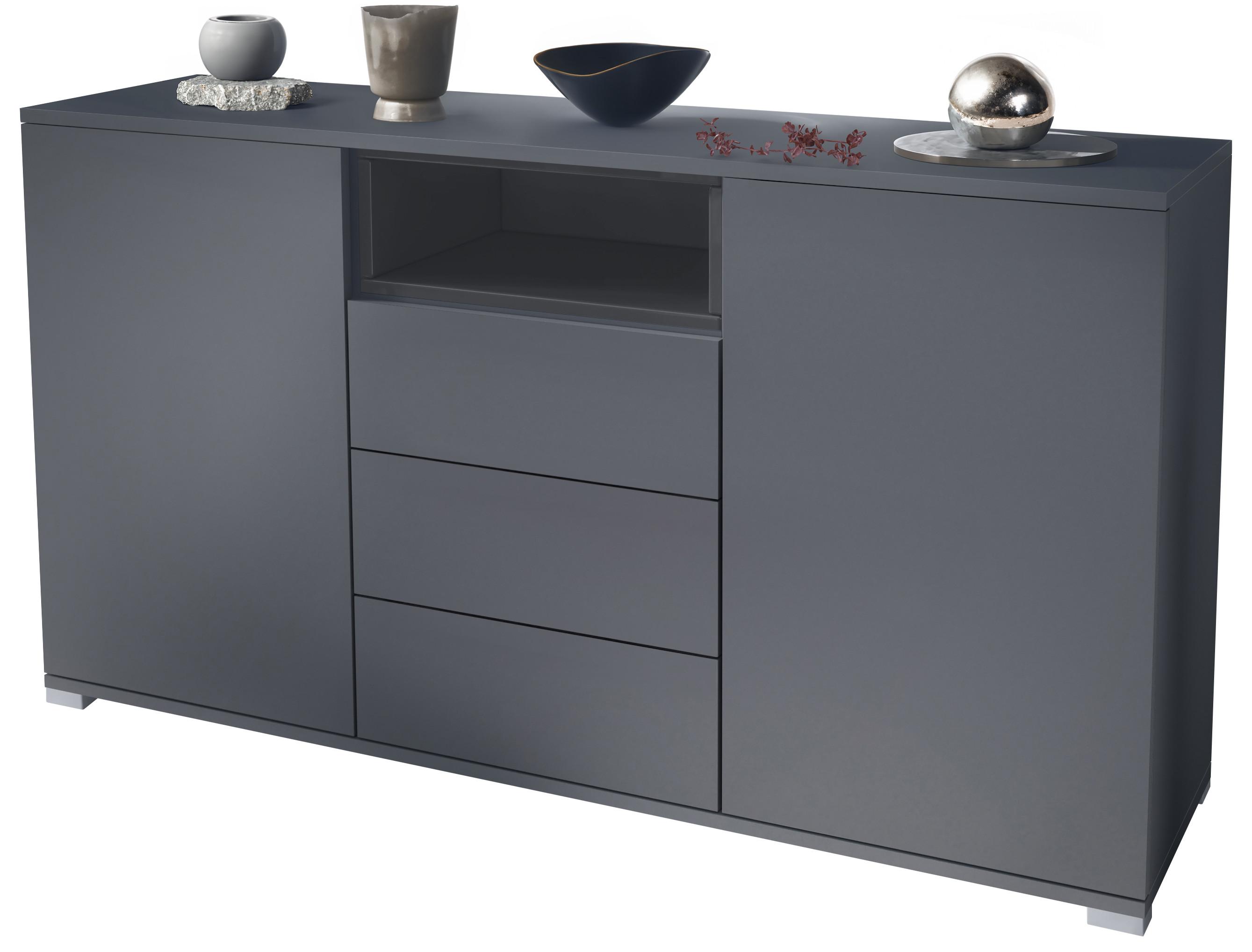 SIDEBOARD Skadu Grau Hochglanz - Anthrazit/Grau, Holzwerkstoff (138.5/75.5/35cm) - Vladon