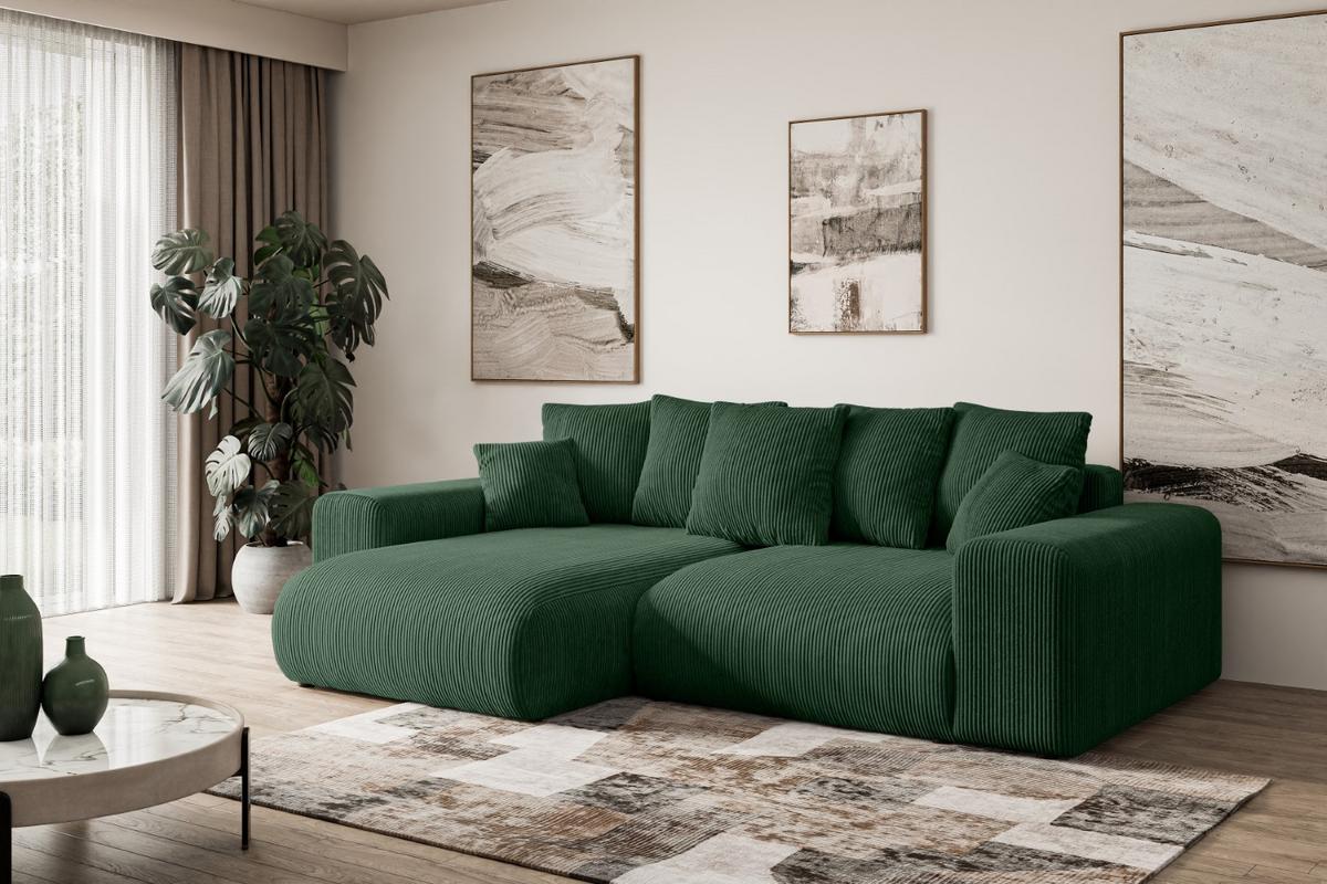 ECKSOFA Ottomane links ESKAR-L 266x176x72 Grün Cord - Schwarz/Grün, Holzwerkstoff/Kunststoff (266/176cm) - ALTDECOR