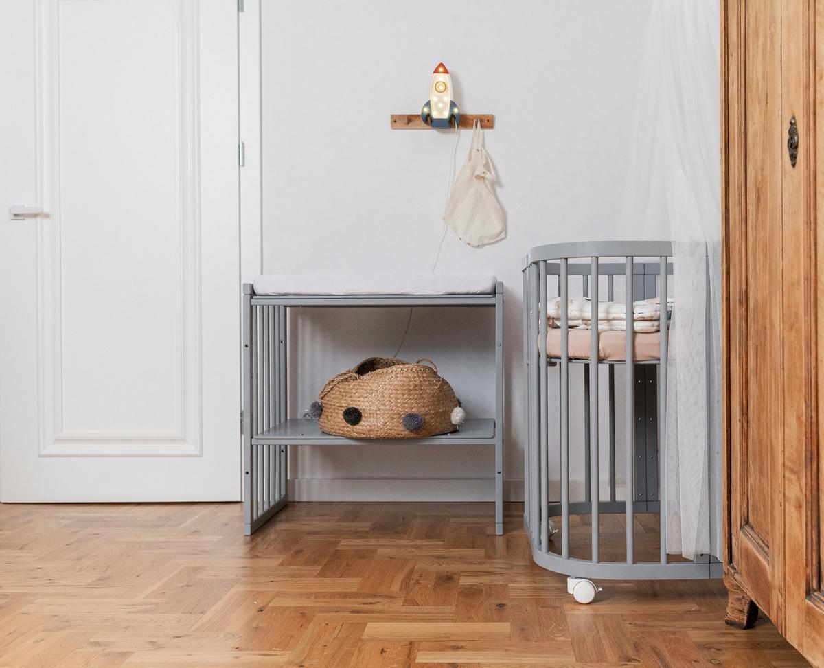 BABYBETT GREY, 7in1 mit Matratze - Rosa/Grau, Holz (73/123cm) - waldin