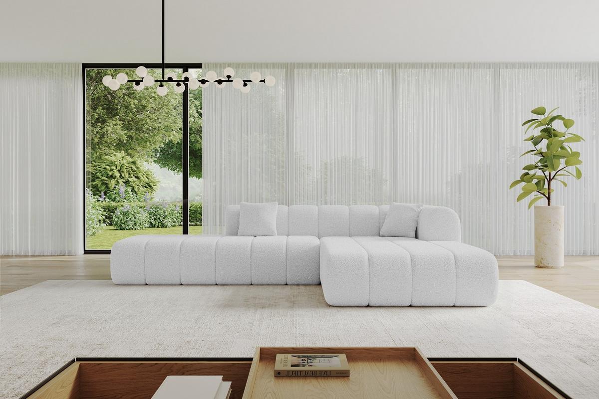 ECKSOFA Ottomane Rechts BILA-L 289x176x71 Weiß Bouclé - Schwarz/Weiß, Holzwerkstoff/Kunststoff (289/176cm) - ALTDECOR