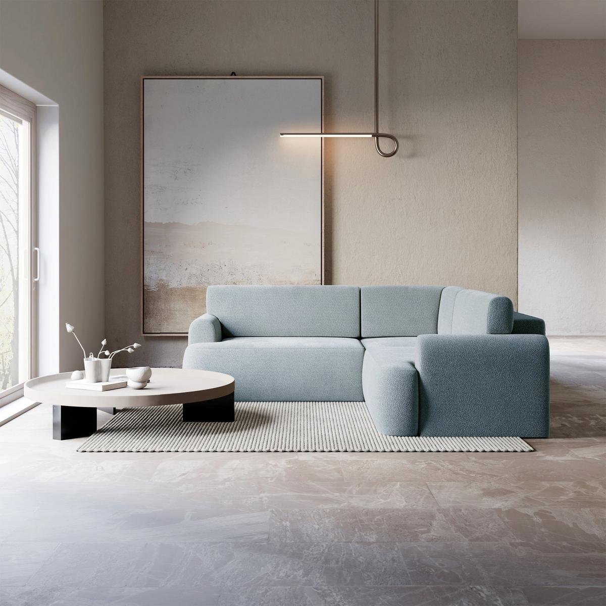 ECKSOFA Kaveo 245 cm universell mit Eckelement - Schwarz/Hellblau, Kunststoff/Textil (245/245cm) - Selsey