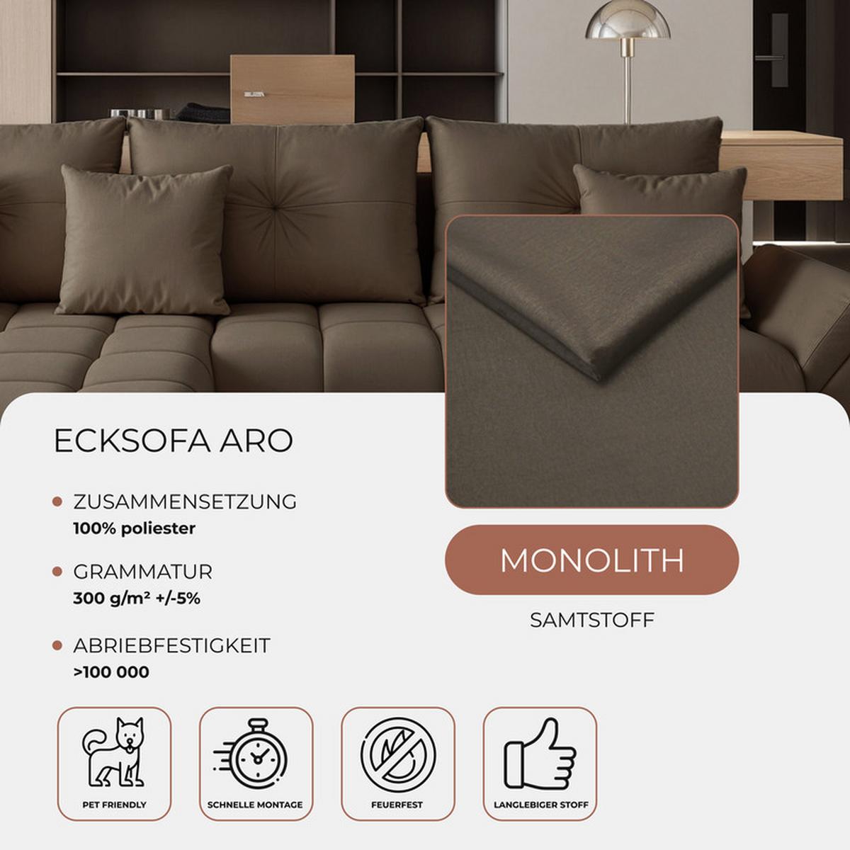 ECKSOFA ARO mit Schlaffunktion und Bettkasten Braun - Schwarz/Braun, Kunststoff/Textil (280/190cm) - Idohome