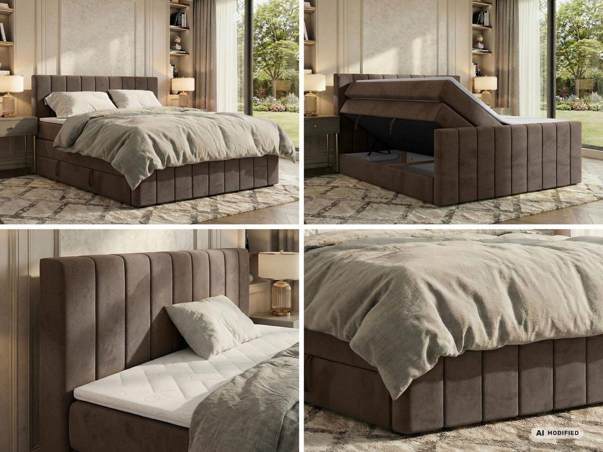 BOXSPRINGBETT ALVER KING DUO 180/200 - Braun Velvet - Topper T25 - H3 - Schwarz/Braun, Kunststoff/Textil (180/200cm) - MKS