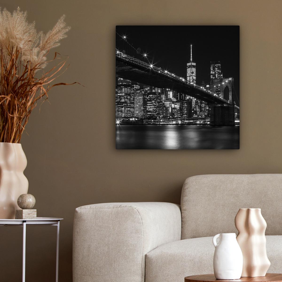 LEINWANDBILD New York - Brooklyn - Brücke Wandbild Wohnzimmer 50x50 cm - Schwarz, Textil (50/50cm) - MuchoWow