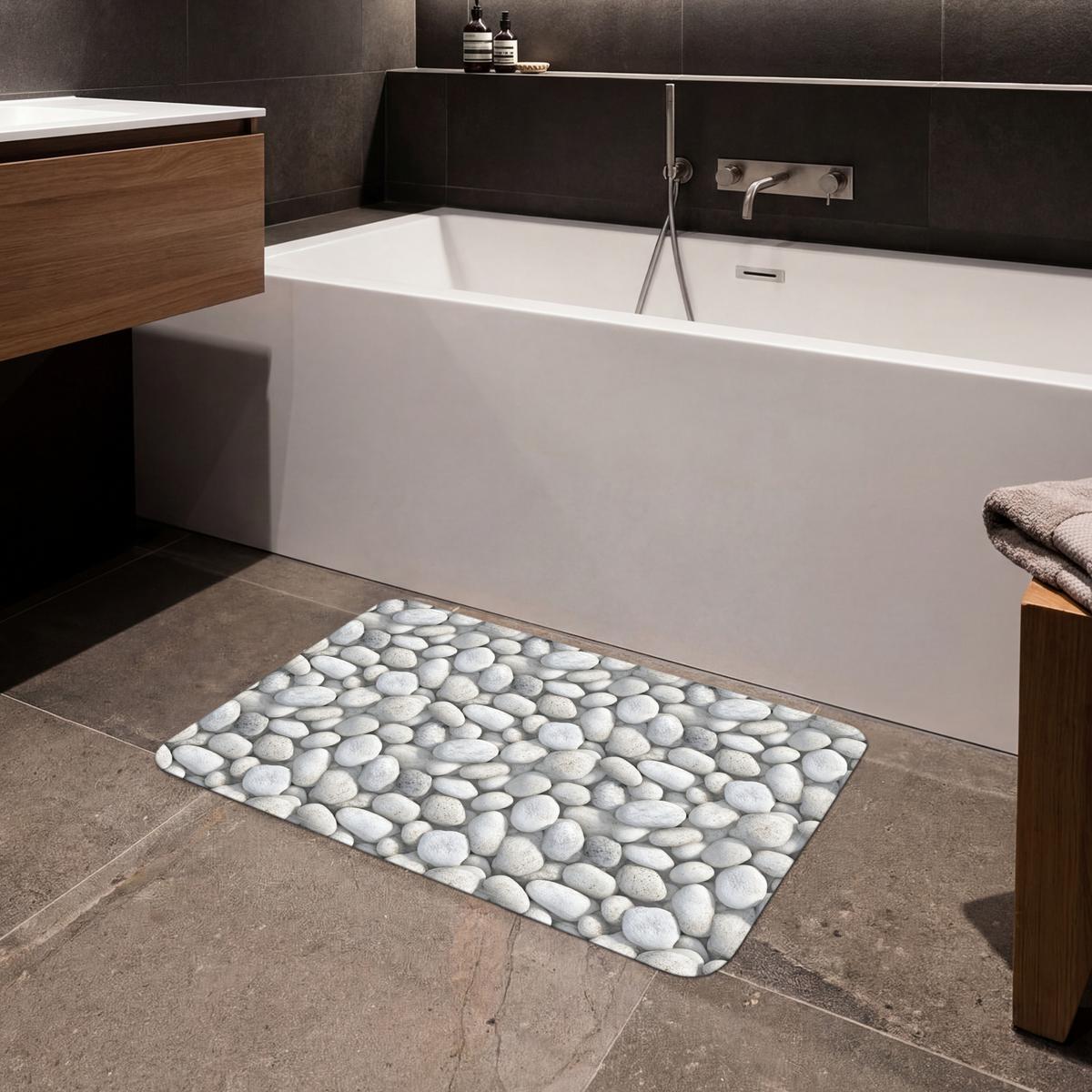 BADEMATTE Steine - Grau - Oval 80x50 cm - Hellgrau, Textil (80/50cm) - OnlyWow