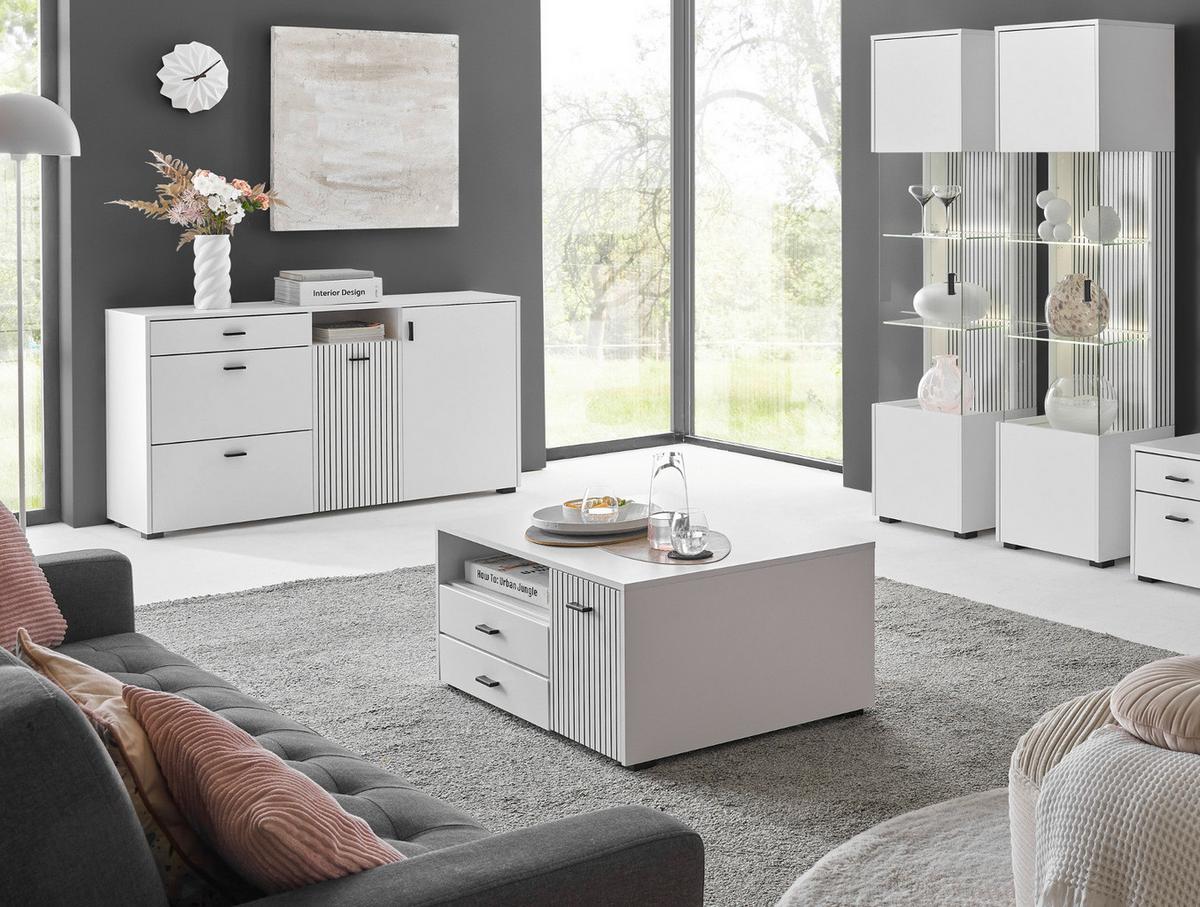 SIDEBOARD weiß matt, Kommode 150 cm mit Soft-Close-Funktion - Schwarz/Weiß, Holzwerkstoff/Kunststoff (150/80/42cm) - Furn.Design