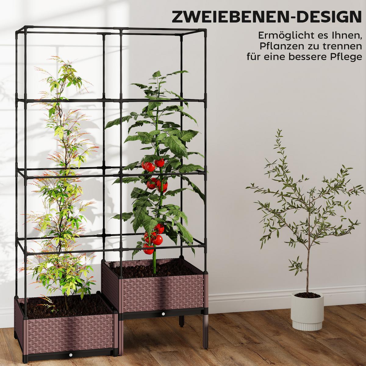 HOCHBEET Pflanzkasten mit Rankgitter, Abflusslöchern, Pflanzkübel aus Kunststoff - Schwarz, Metall (50/174/100cm) - Outsunny