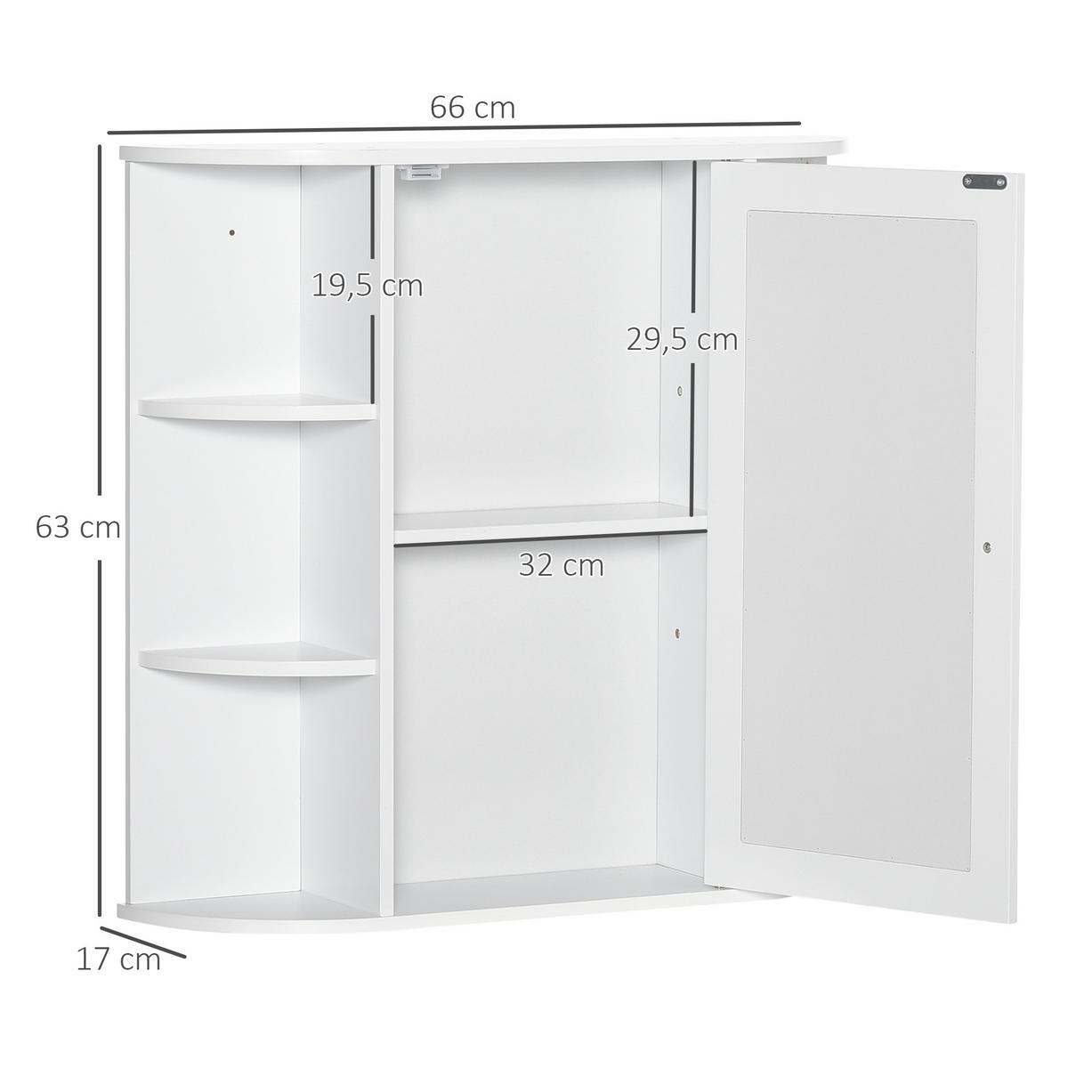 SPIEGELSCHRANK, MDF, Weiß, 66 x 17 x 63 cm - Weiß, Metall (66/63/17cm) - HOMCOM
