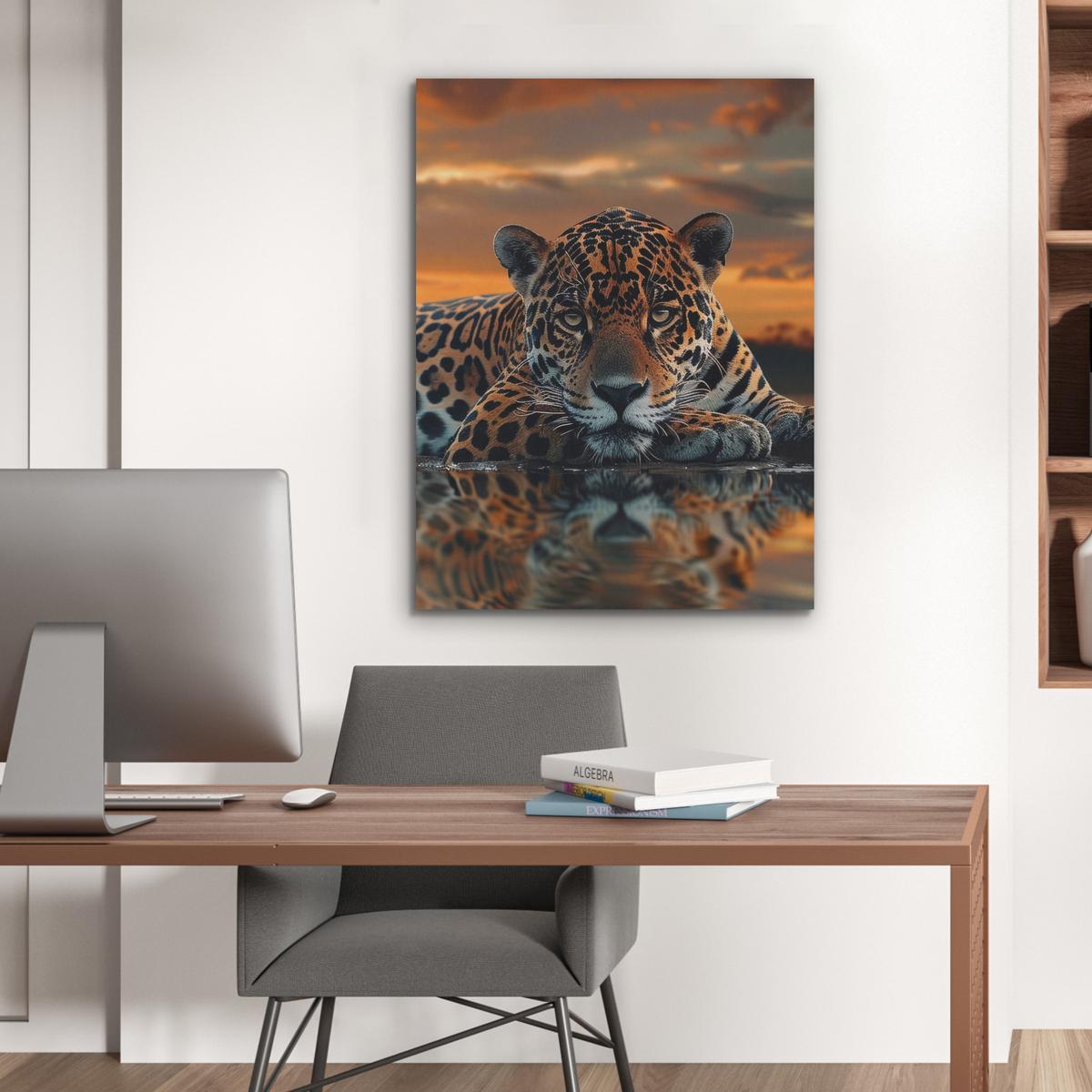 AKUSTIKBILD Natur - Leopard - Tier - Sonnenuntergang - Modern Wandbilder 60x80 cm - Orange, Kunststoff (60/80/0.9cm) - MuchoWow