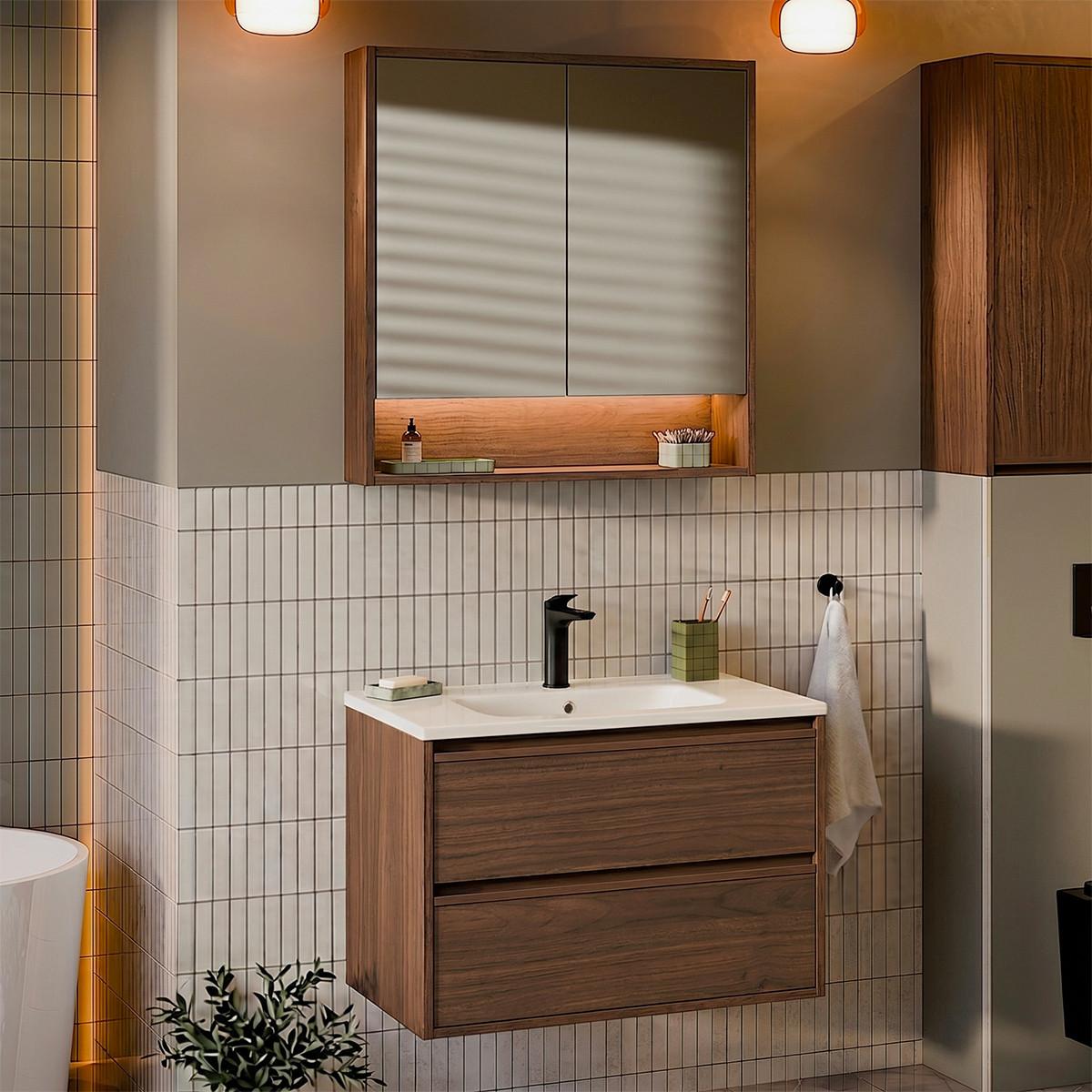 BADMÖBEL 81cm Edmé 2er-Set Holz - Braun, Holzwerkstoff (81/52/46cm) - Petits-meubles