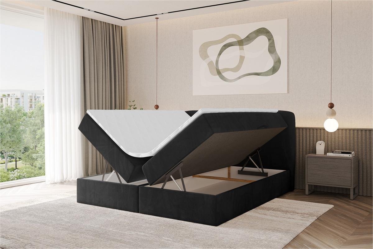 BOXBETT mit Matratze H4 - NINA - 180x200 cm - Schwarz - Schwarz Hochglanz, Holzwerkstoff (180/200cm) - ALTDECOR