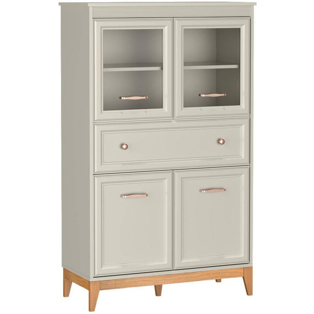 VITRINE Charlott mit 1 Schublade und 4 Türen, mit LED-Beleuchtung - Kaschmir/Eichefarben, Holz/Holzwerkstoff (92/150.5/40.5cm) - Beautysofa