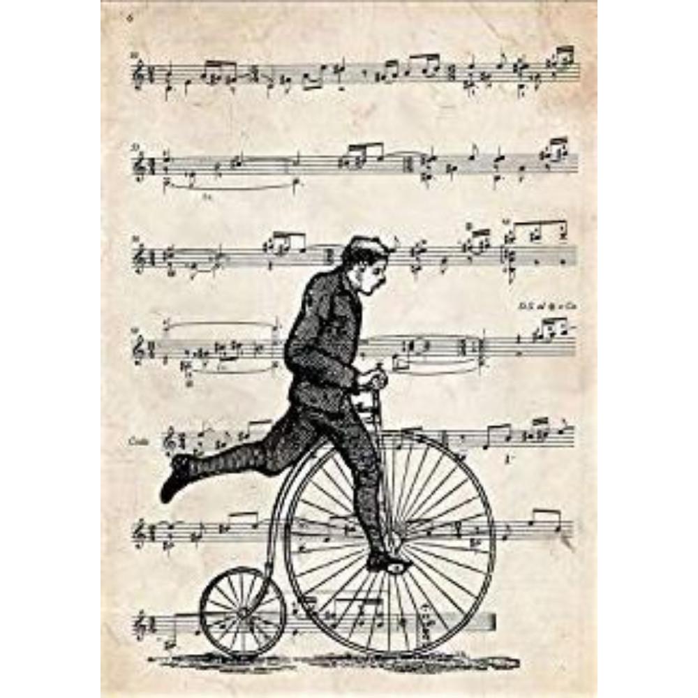 POSTER Hochrad-Fahrradauf Noten. A4 Schwarzer Rahmen - Schwarz, Papier (29.7/5/21cm) - Nacnic