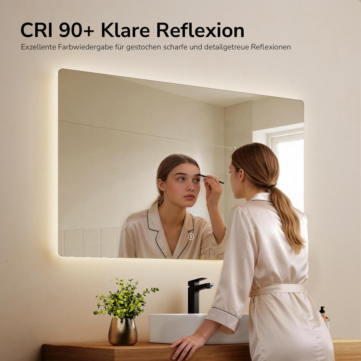 BADSPIEGEL LED abgerundet 3 Farbtemperaturen Touch-Schalter 100/60 cm - Transparent, Glas (100/60/3cm) - EMKE