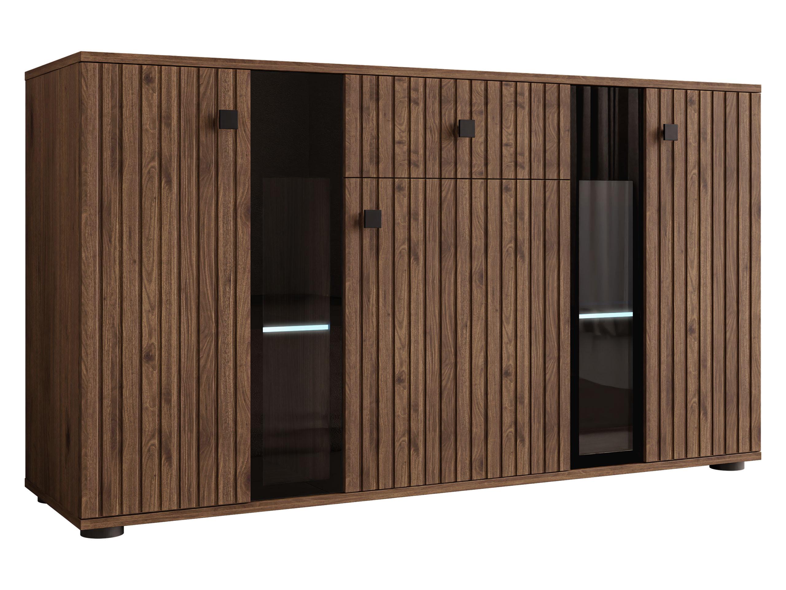 KOMMODE Salsa II mit blauer LED Beleuchtung - Nussbaumfarben/Schwarz, Holzwerkstoff/Kunststoff (141/80/41cm) - MIRJAN24
