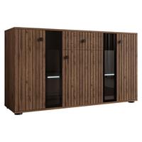 KOMMODE Salsa II mit blauer LED Beleuchtung - Nussbaumfarben/Schwarz, Holzwerkstoff/Kunststoff (141/80/41cm) - MIRJAN24