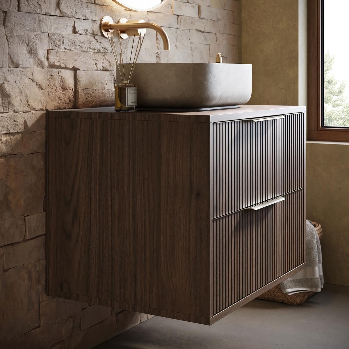 WASCHBECKENUNTERSCHRANK Rimini 2 Schubladen Walnuss Braun - 60 x 46 x 46 cm - Walnussfarben/Braun, Holz (60/46/46cm) - Badplaats