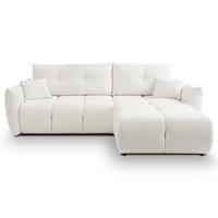 ECKSOFA MODA S Creme Geflochtener Stoff mit Schlaffunktion - Creme, Holz (257/177cm) - MASSENO
