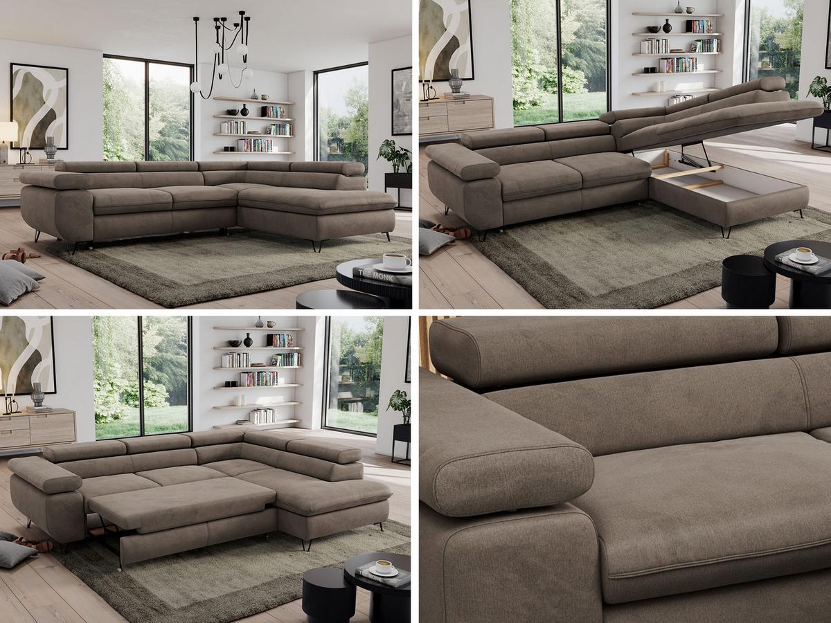 ECKSOFA PEDRO L Braun Velvet - Rechts Seite - Schwarz/Braun, Textil/Metall (273/208cm) - MKS
