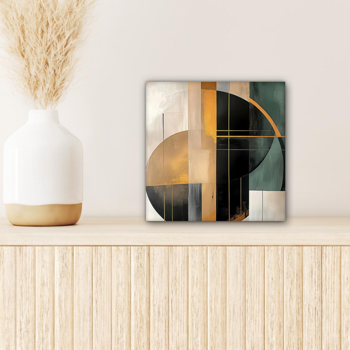 LEINWANDBILD Abstrakt - Gold - Bronze - Grün - Formen - Modern Deko Wohnzimmer 20x20 cm - Multicolor, Textil (20/20cm) - MuchoWow