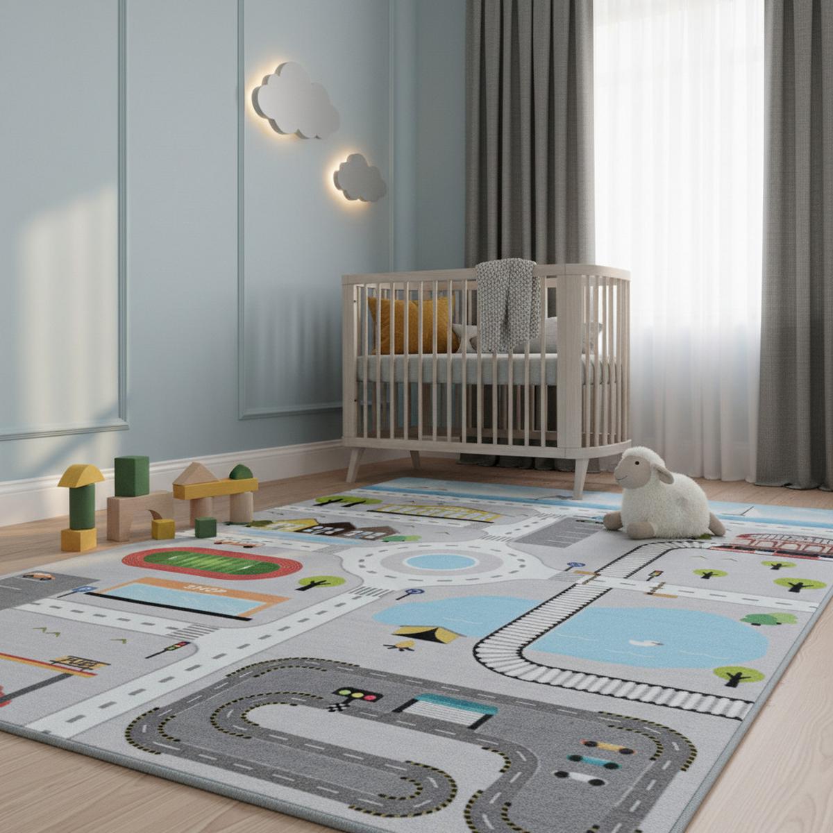 KINDERTEPPICH TRAUN, mit Spielstraßen-Motiv, Grau, 120 x 170 cm - Grau, Textil (170/120cm) - KADIMA DESIGN