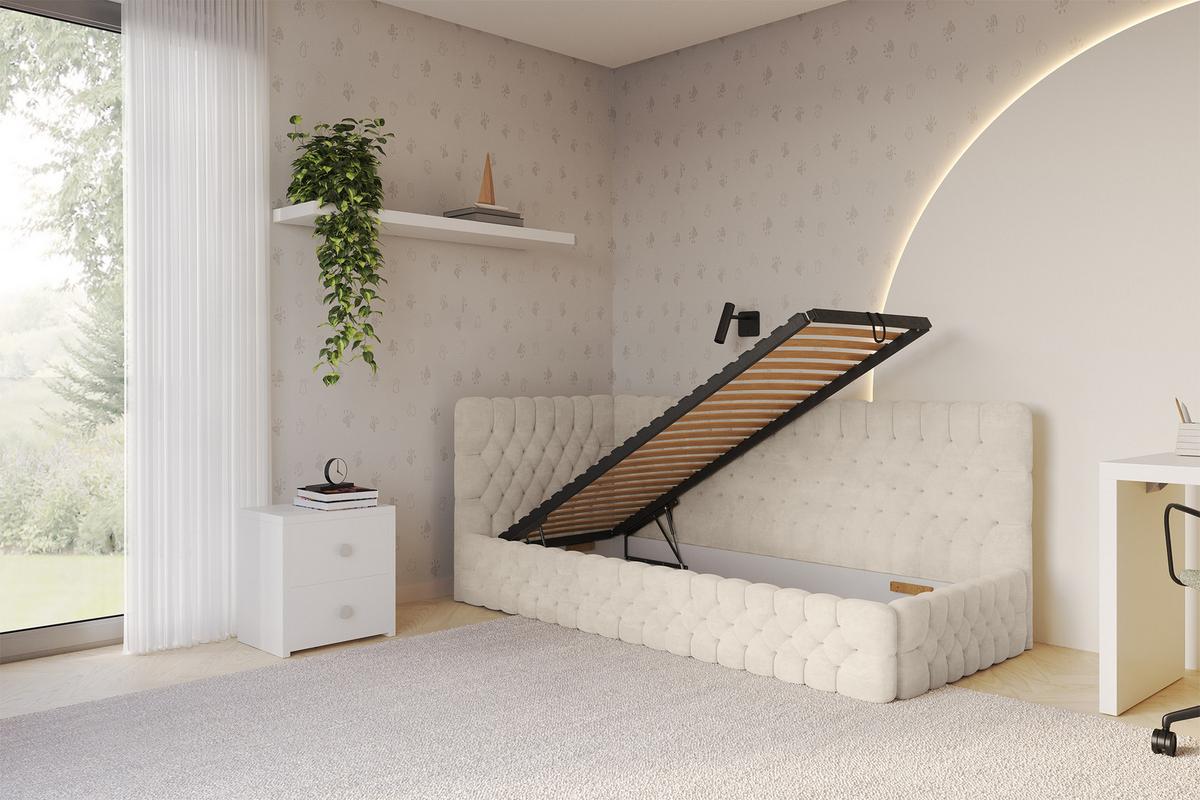 EINZELLBETT Jugendbett mit Bettkasten, Rechts - MULY 100x200 Beige - Naturfarben, Holzwerkstoff/Textil (100/200cm) - ALTDECOR