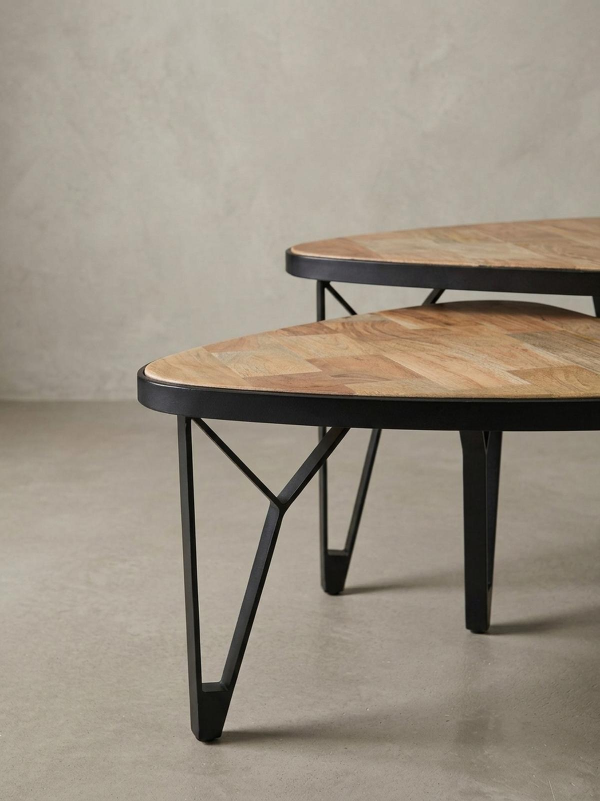 COUCHTISCH Set – Massivholz Metall Braun Schwarz platzsparend Industrial - Beige/Schwarz, Holz/Metall (60/60/45cm) - KADIMA DESIGN