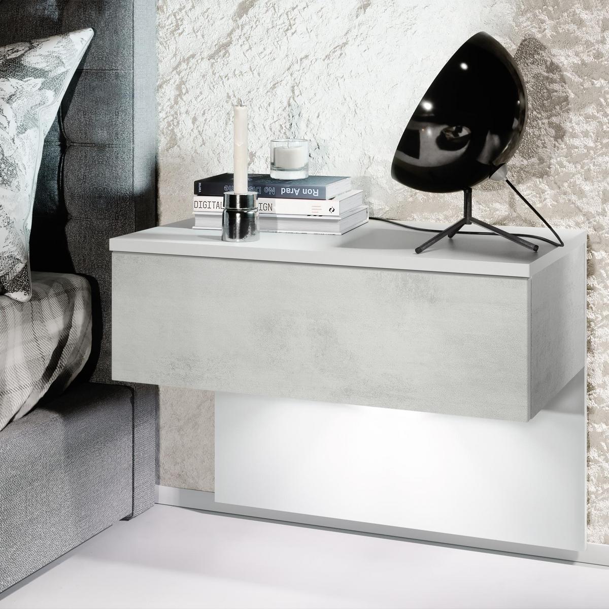 NACHTTISCH Sleep Fronten in Beton Oxid Optik - Hellgrau, Holzwerkstoff (60/46/35cm) - Vladon