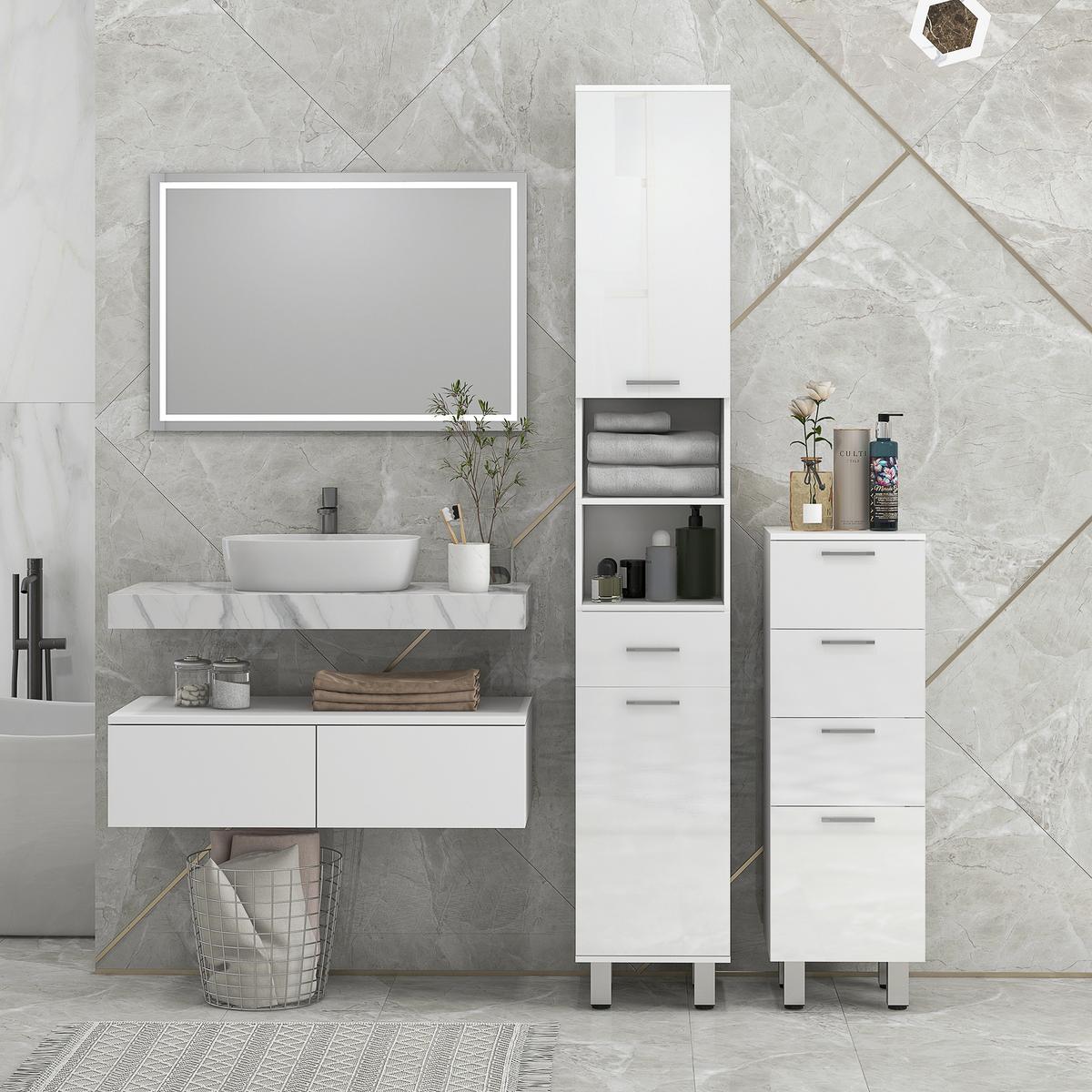BADEZIMMERSCHRANK Spanplatte Weiß - Weiß, Holzwerkstoff (30/180/30cm) - Kleankin