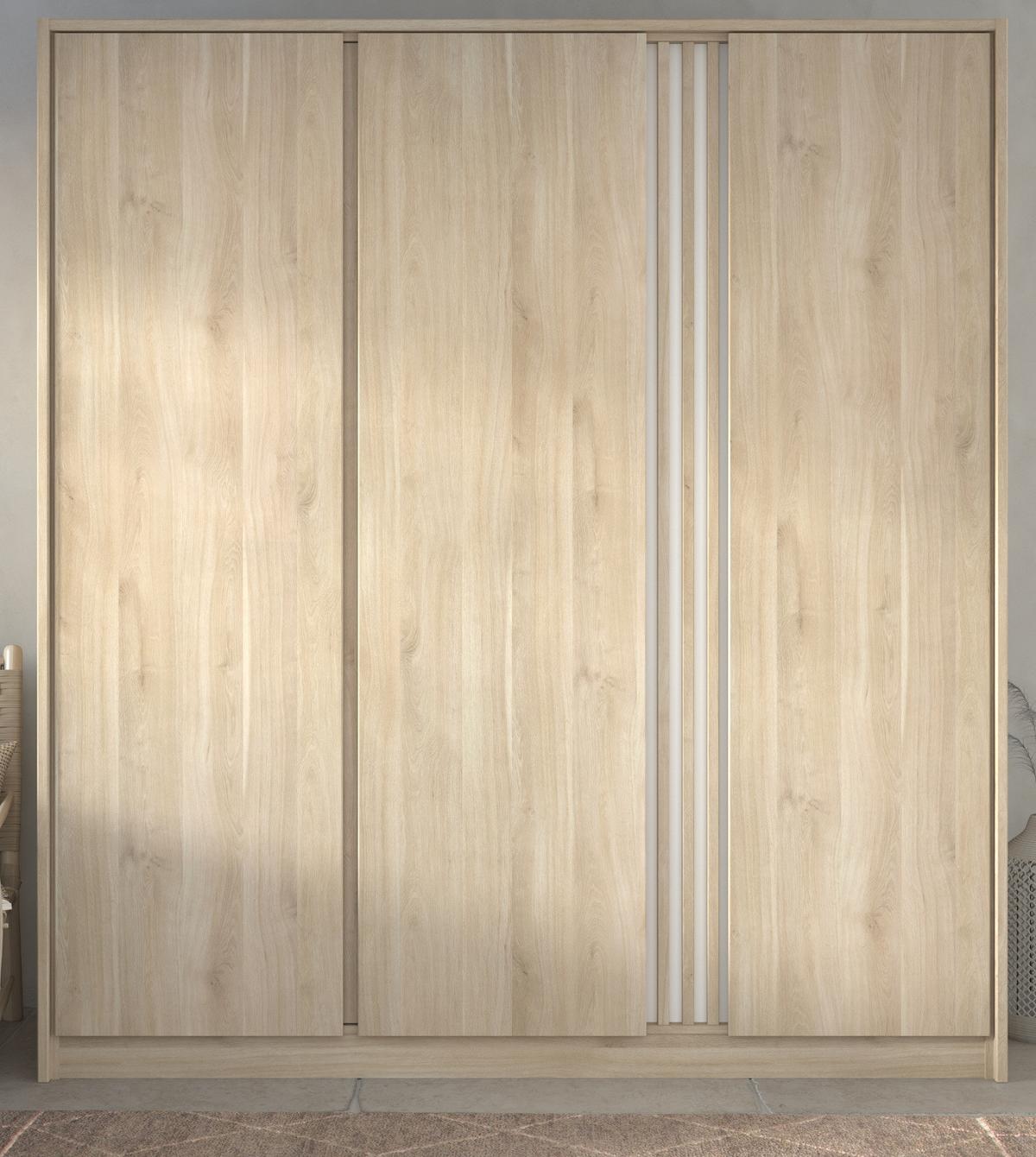 KLEIDERSCHRANK Eiche japanisch, Drehtürenschrank 3-türig 185 cm - Eichefarben, Holzwerkstoff/Metall (185/203/52.5cm) - Parisot Meuble