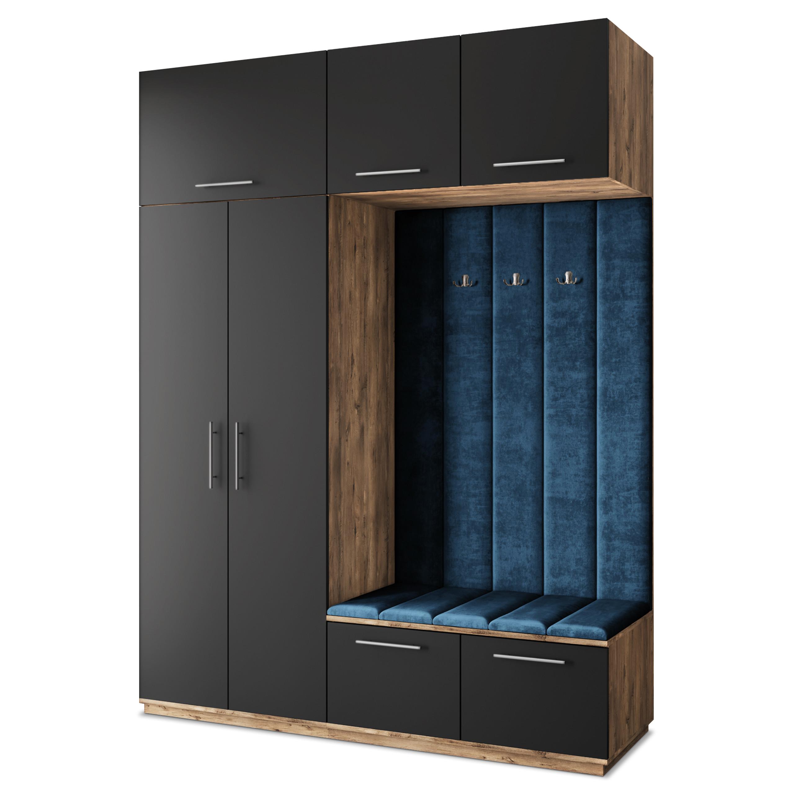 GARDEROBENSCHRANK REMA 180/240/60 cm Modern Garderobe-Set Eiche Lefkas - Blau/Eichefarben, Holzwerkstoff (180/240/60cm) - MASSENO