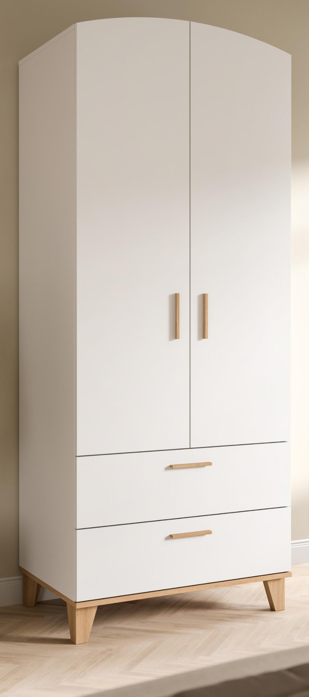 KLEIDERSCHRANK in weiß, Eiche Artsian 81 x 194 cm, Drehtürenschrank 2-türig skandinavisch - Eichefarben/Weiß, Holzwerkstoff (81/198/51cm) - Inn.Furn