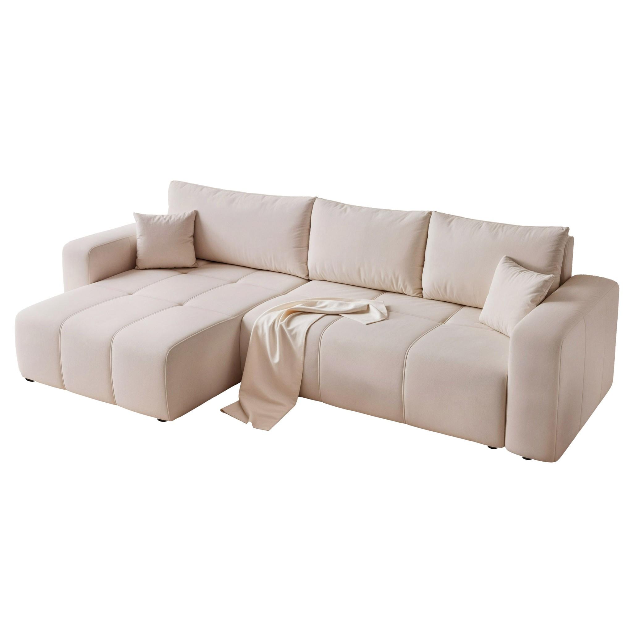 ECKSOFA Leros Xl Mit Schlaffunktion - Beige, Holzwerkstoff/Textil (278/145cm) - Fun Möbel