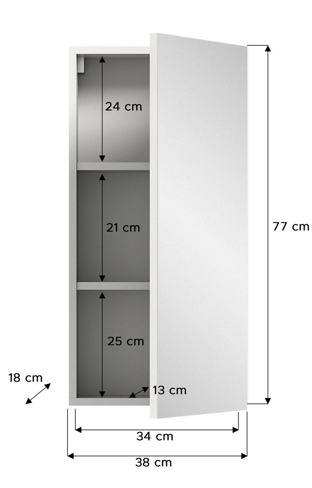SPIEGELSCHRANK weiß 38 x 77 cm, Badschrank 1-türig mit Spiegel - Weiß, Glas/Holzwerkstoff (38/77/18cm) - Inn.Furn
