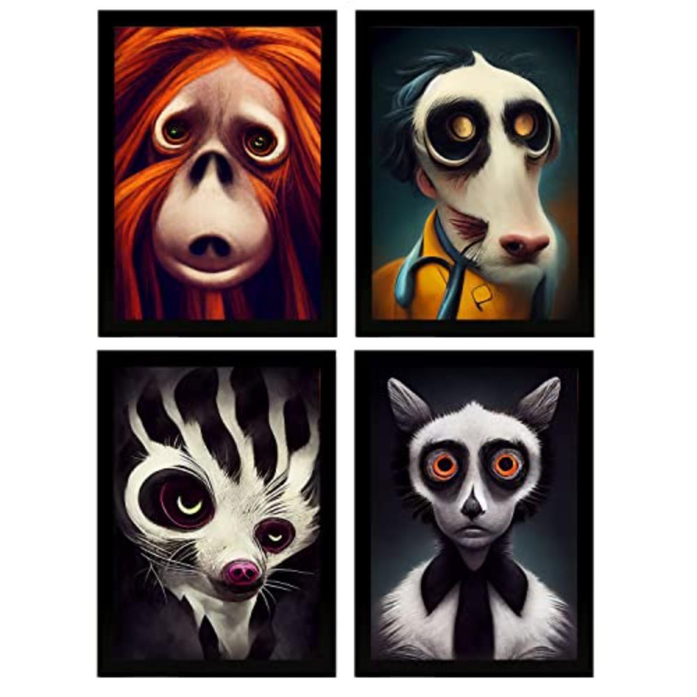 POSTER Set mit 4 Scheu Tier im T Burton Goth Stil A3 Rahmenlos - Klar, Papier (29.7/3cm) - Nacnic