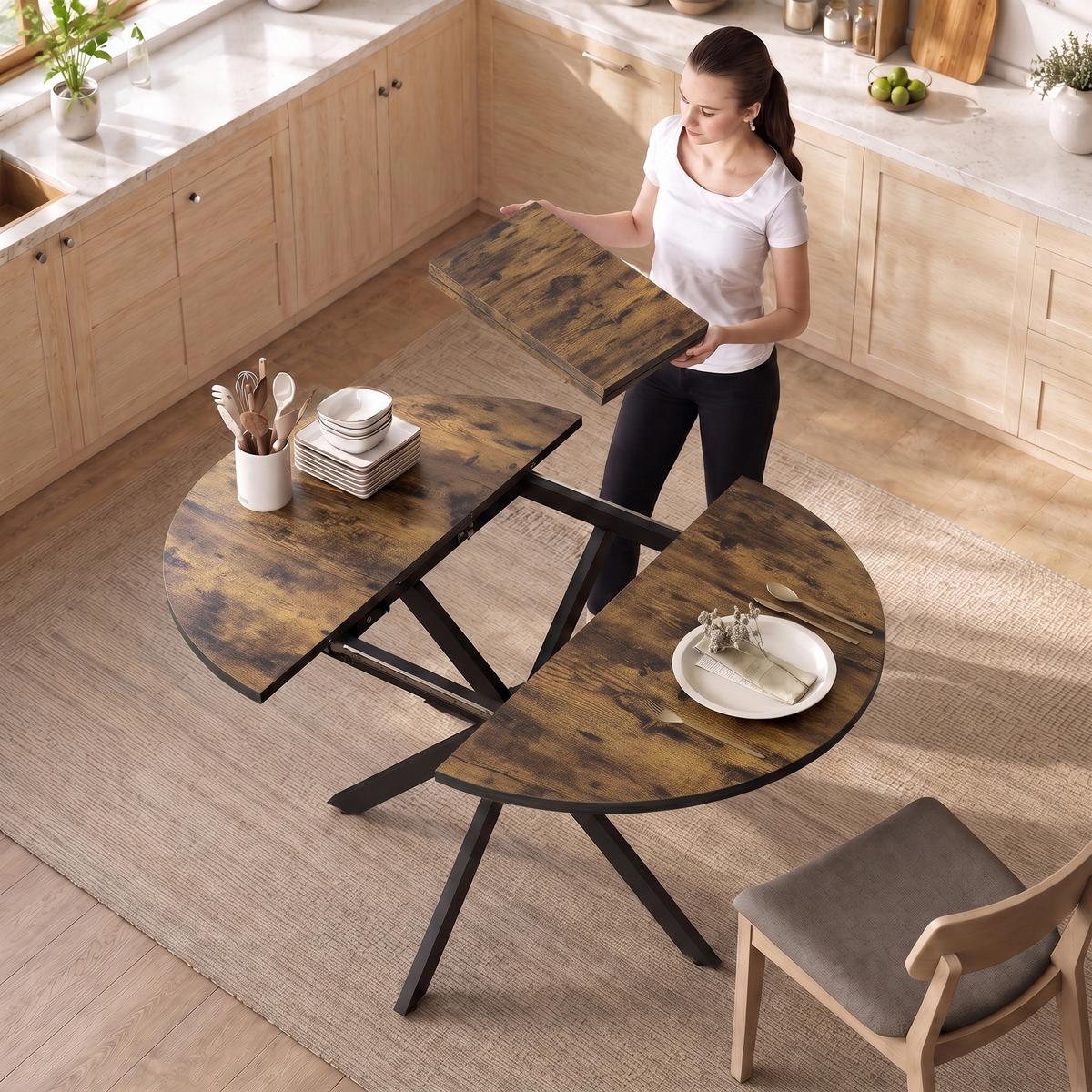 AUSZIEHBARER-ESSTISCH MDF Stahl Rustikal-Braun - Dunkelbraun/Schwarz, Holzwerkstoff/Metall (135/100/75cm) - HOMCOM