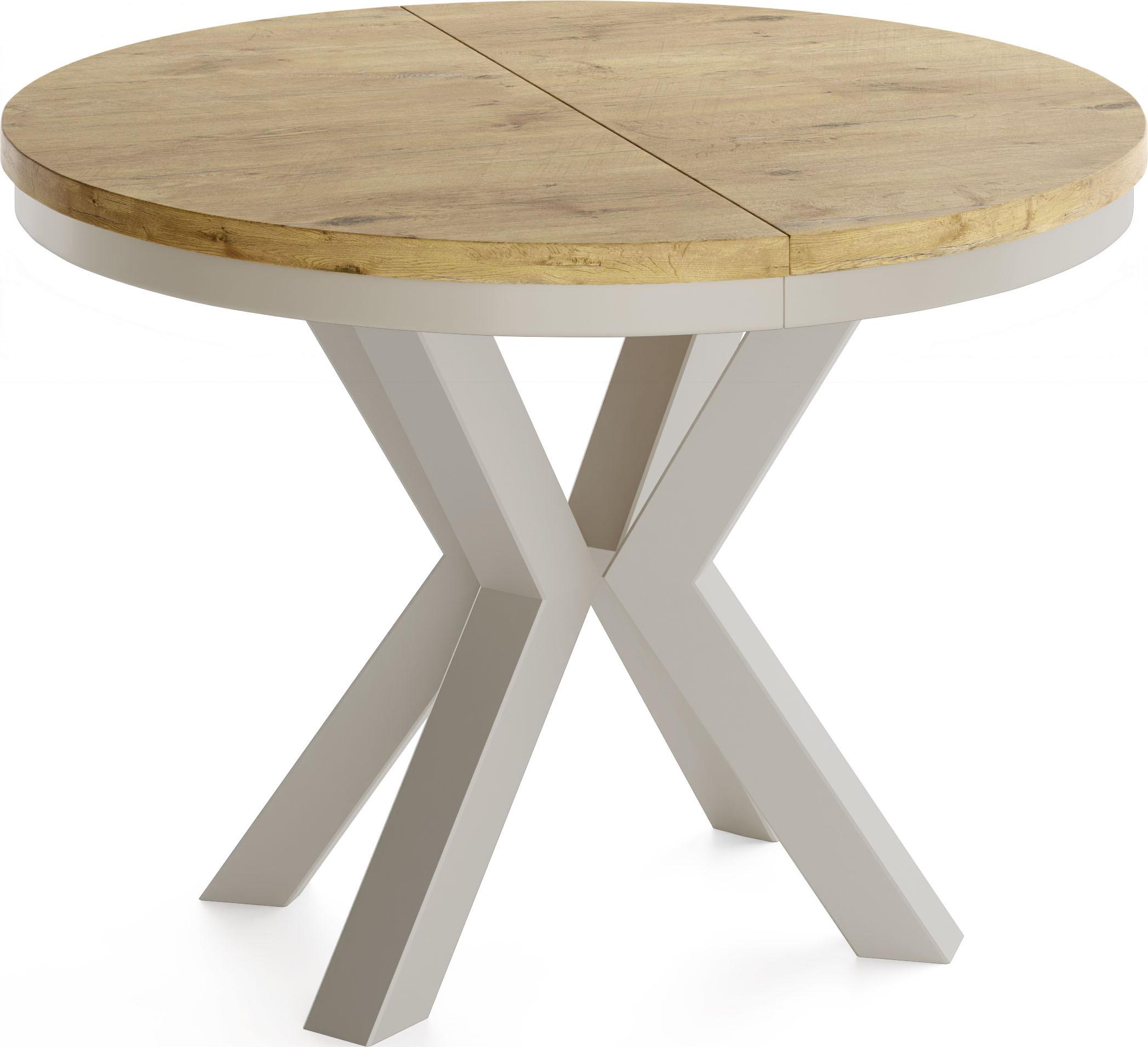 ESSTISCH Clara Grau-Beige runder ausziehbarer, Lancelot Eiche 100-180/100/76 cm - Greige/Eichefarben, Holzwerkstoff/Metall (100/176/76cm) - WFL GROUP