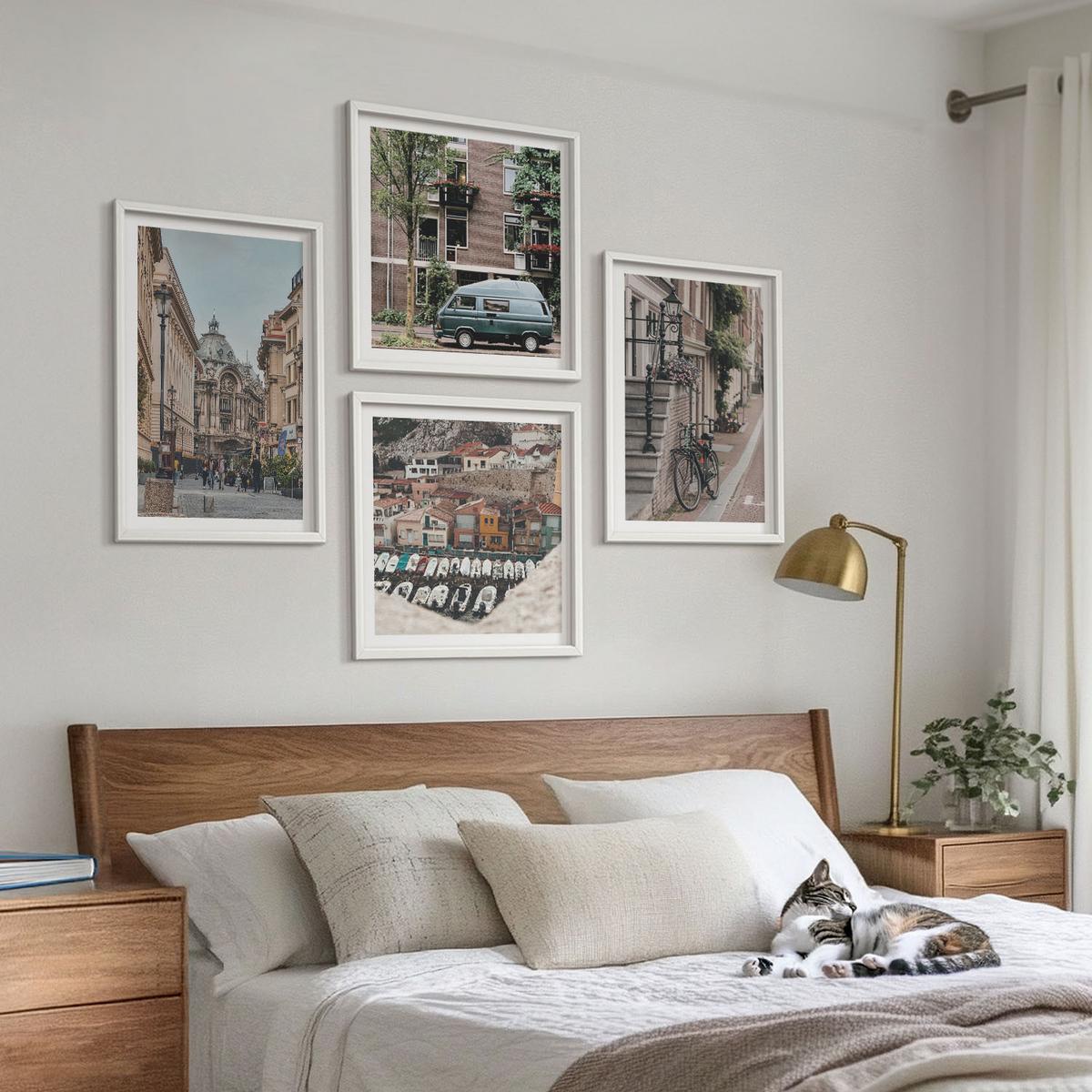 BILDER SET 4er Set - 50x50 cm & 40x60 cm Weißer Rahmen - Stadtansichten von Gebäuden - Weiß, Kunststoff (50/50cm) - TULUP