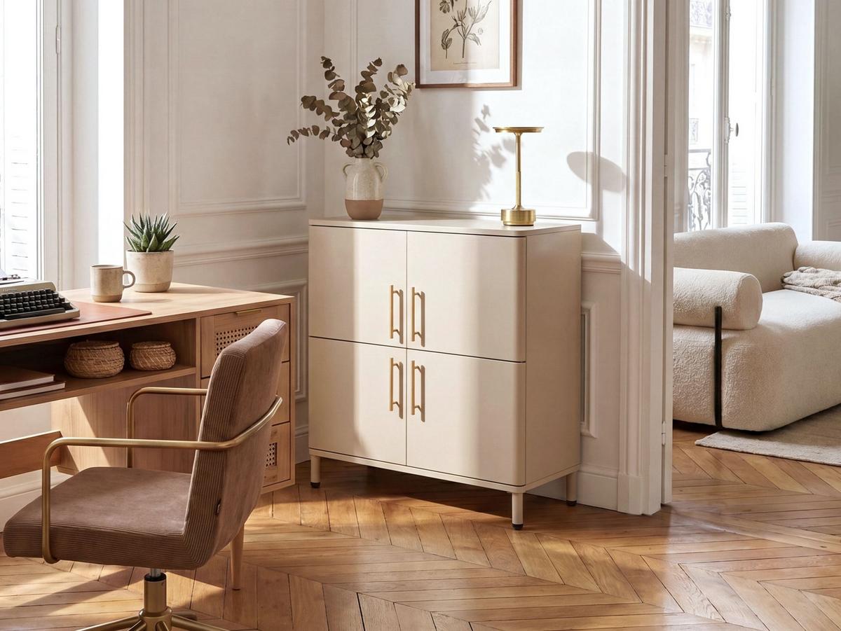 SIDEBOARD mit 4 Türen Metall Beige Ombura - Beige, Metall (80/80/40cm) - Beliani