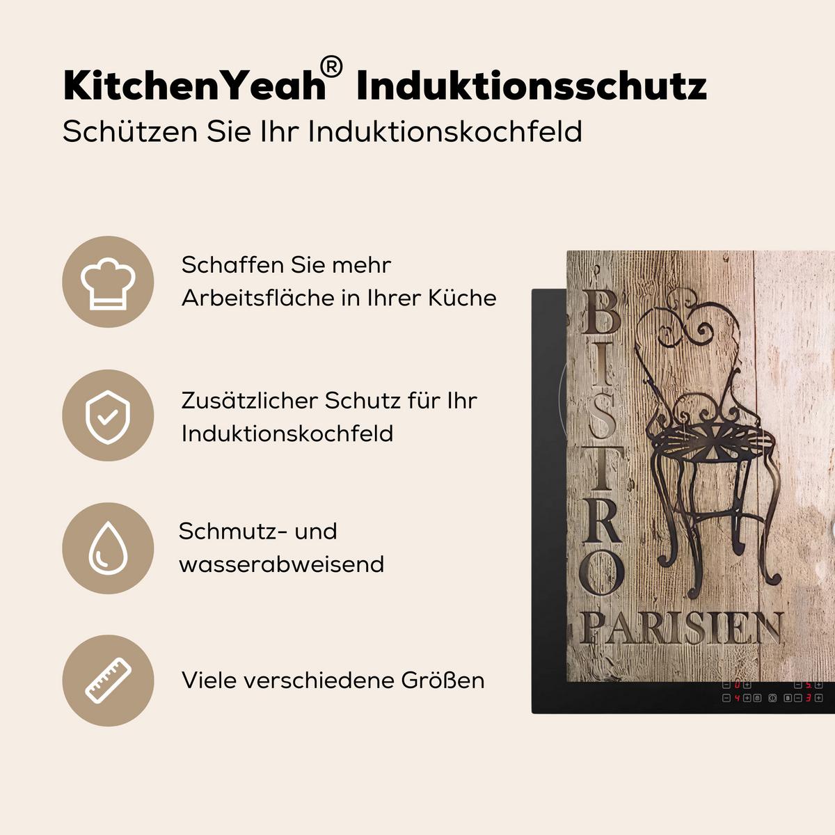 HERDABDECKPLATTE Bistro Parisien - Café - Kaffee - Jahrgang Abdeckung Ceranfeld 57.6x51.6 cm - Cappuccino, Kunststoff (57.6/51.6/0.2cm) - MuchoWow
