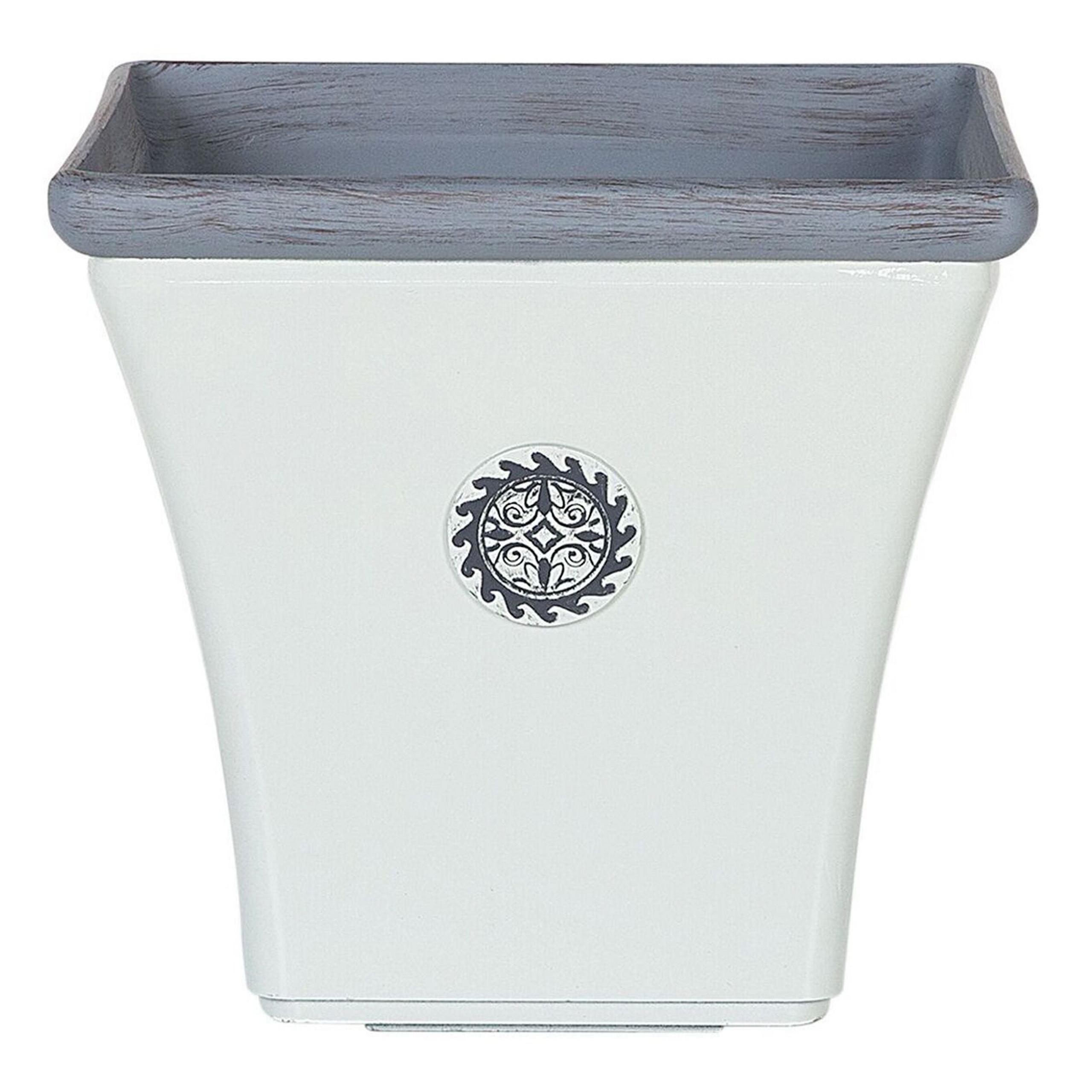 BLUMENTOPF weiß quadratisch 32/32/31 cm Elateia - Blau/Weiß, Stein (31cm) - Beliani