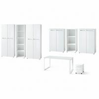 BÜRO-SET MUENCHEN 8-teilig Weiß | Glas & Abschließbar & Soft-Close - Weiß, Holzwerkstoff/Metall (80/575/196cm) - KADIMA DESIGN