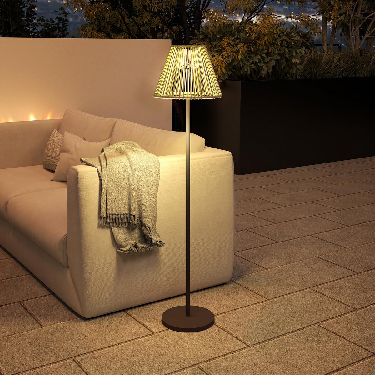 STEHLAMPE aus Rattan, Solarlampen mit Lichtsensor 25 LED-Lichte IP44 - Grau, Metall (33/33/135cm) - Outsunny